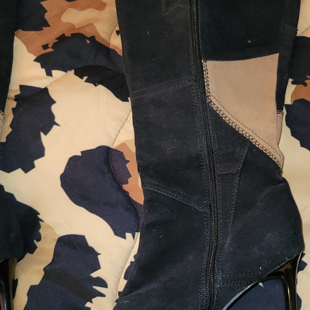 Tall Cloth Patchwork Pointed-Square Toe Boot - Picture 4 of 6